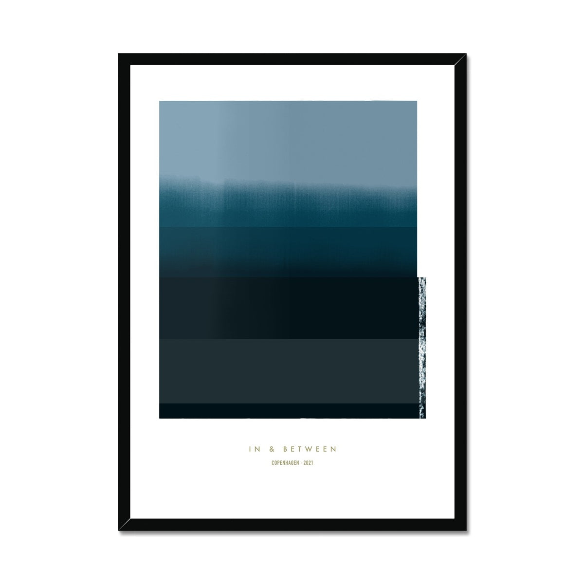 Art print depicting indigo horizon in slim profile black wood frame.