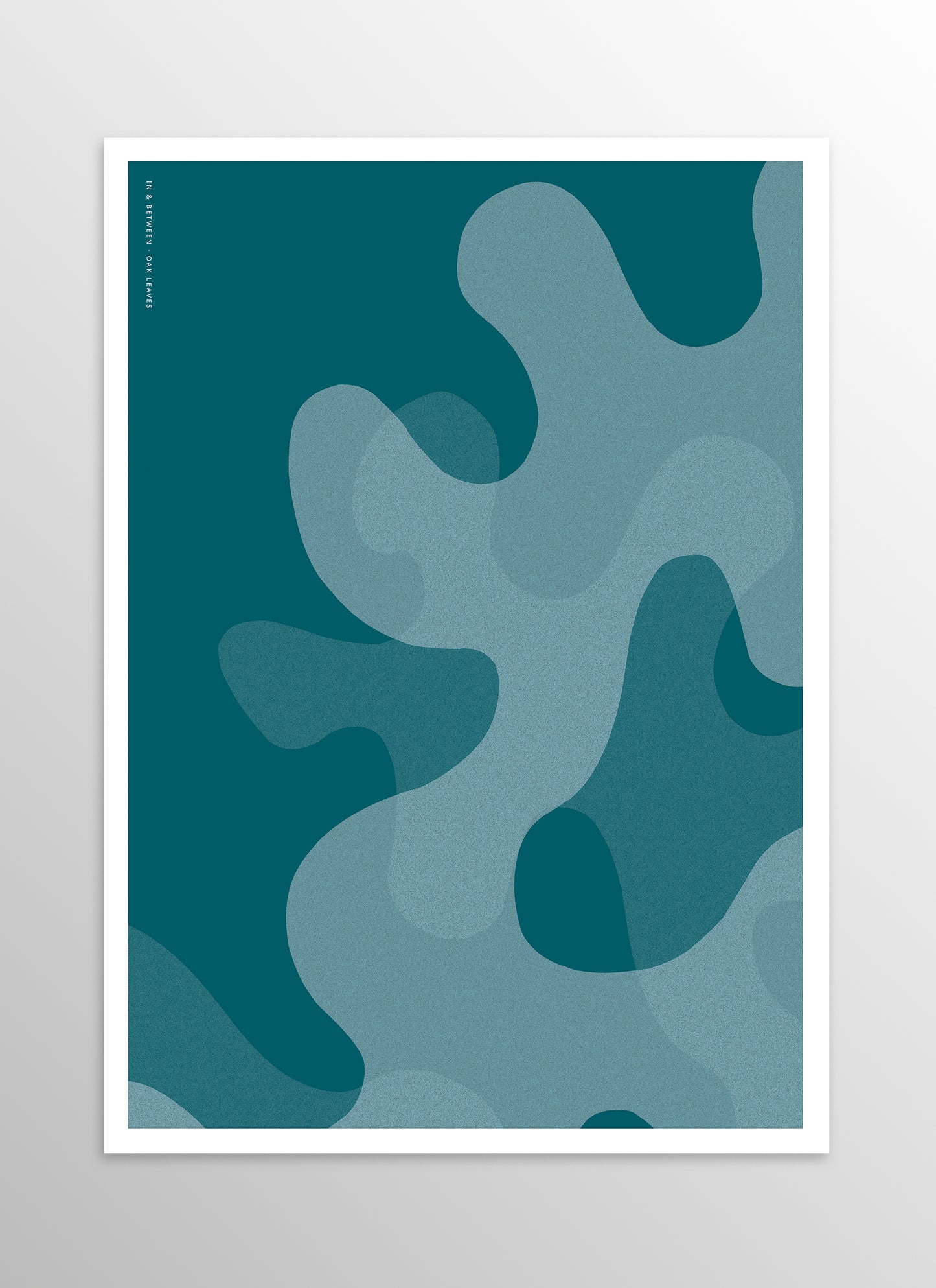 Art print of large deep ocean blue oak leaf shapes.