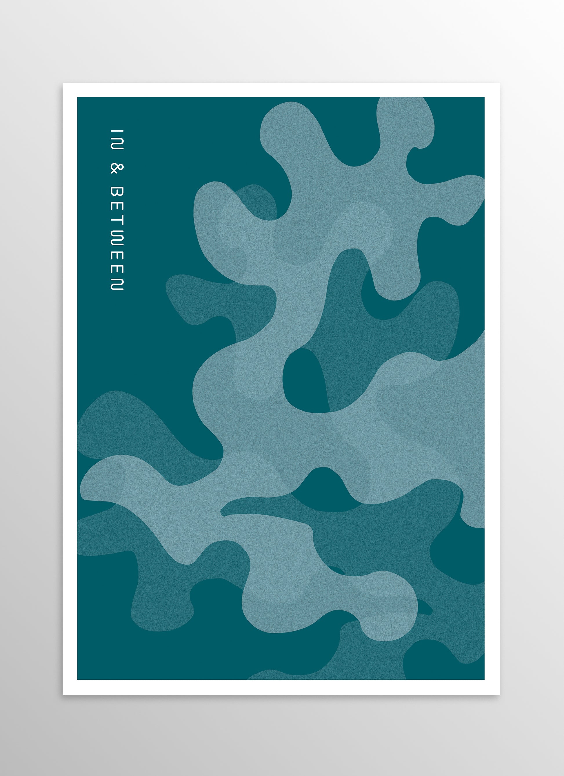 Art print of oak leaves in shades of deep ocean blue.