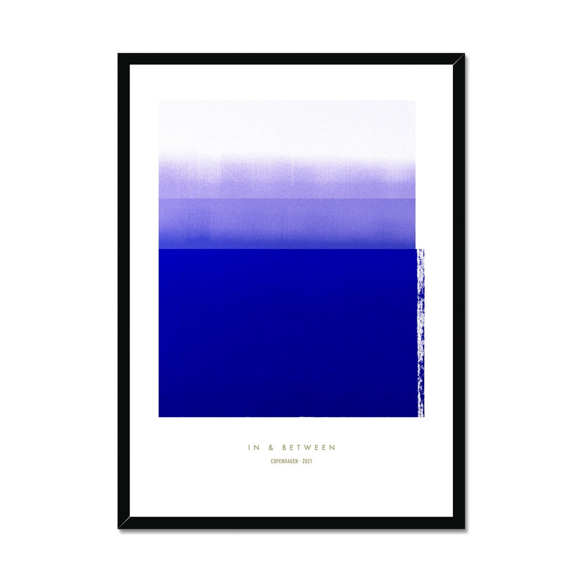 Art print depicting blue violet horizon in black wood frame.