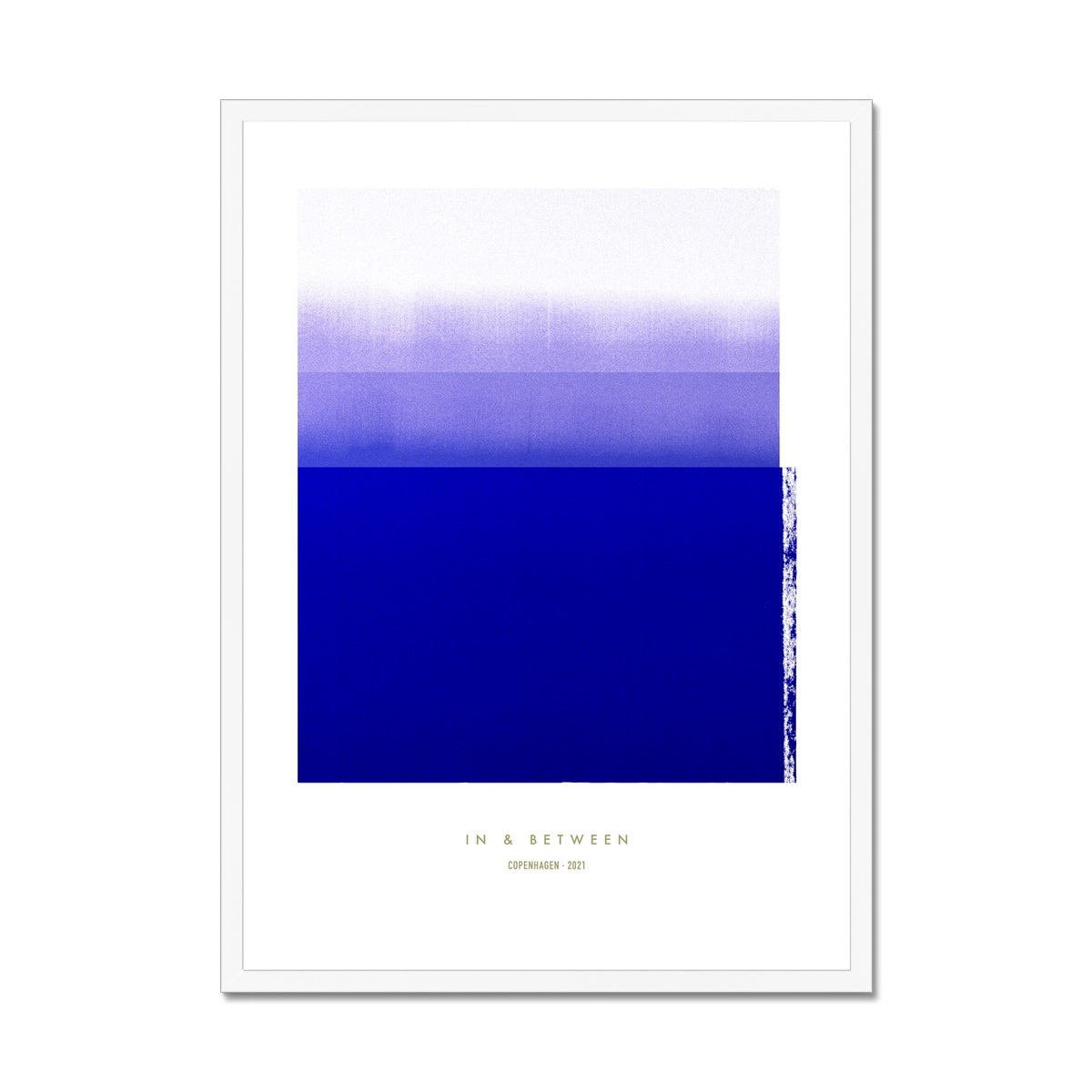 Art print depicting blue violet horizon in white frame.