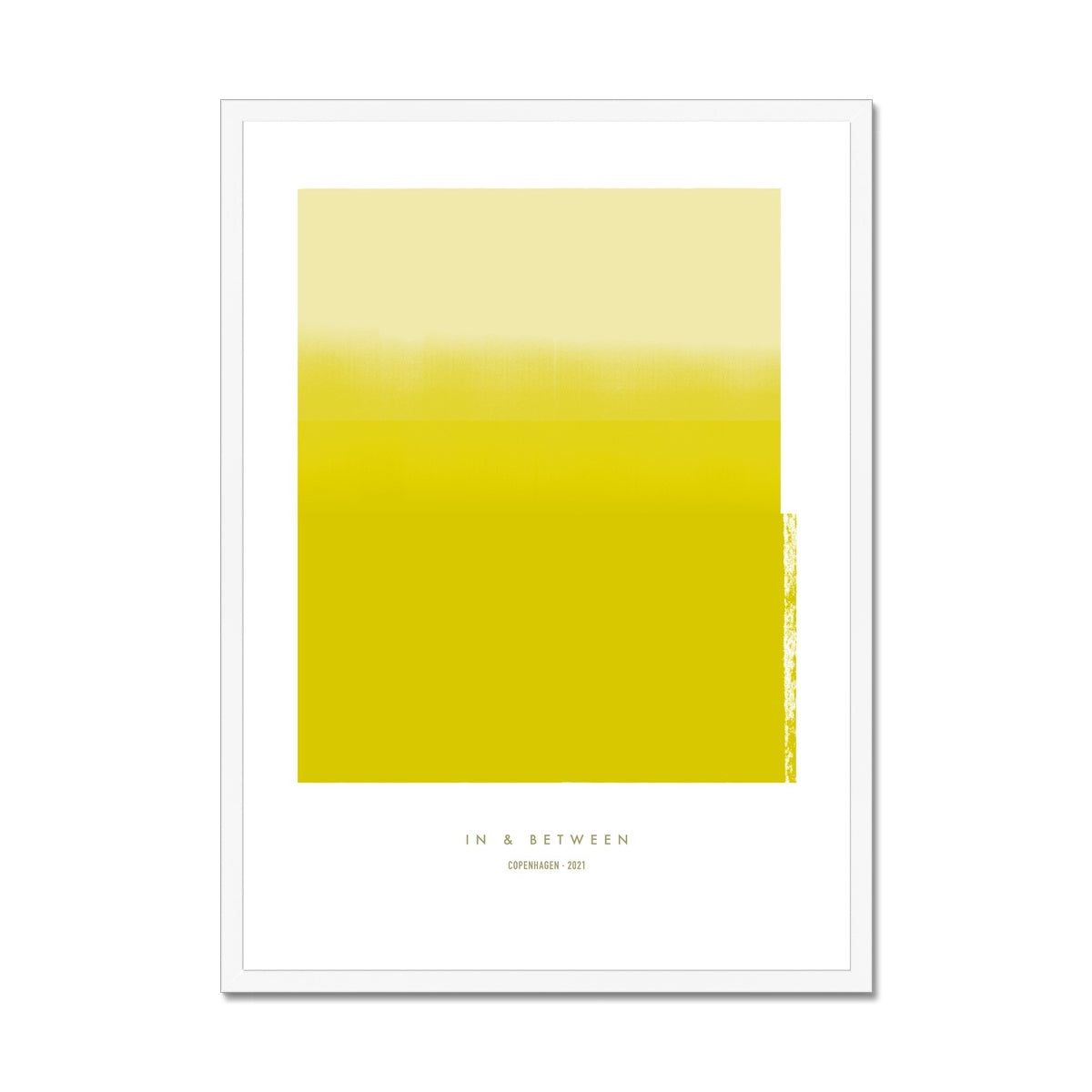 Art print depicting yellow horizon in white wood frame.