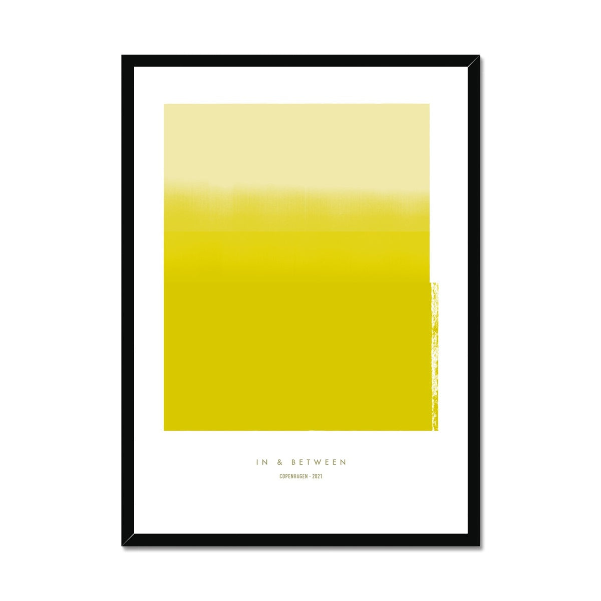 Art print depicting yellow horizon in black wood frame.